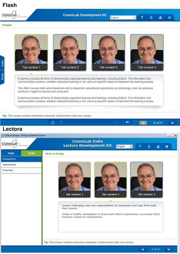 Preserving the 'click-on' interactivities in the original course