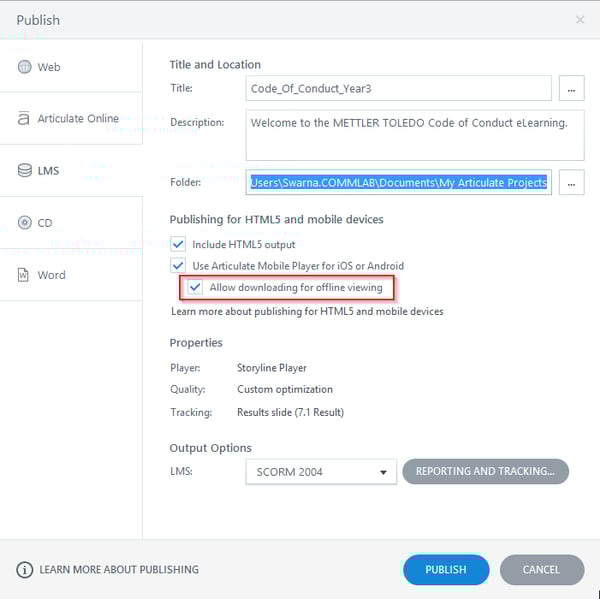 Provide offline viewing for a Storyline course