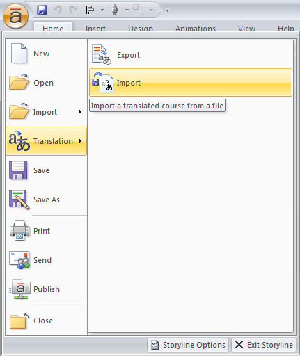 How to import the translation template (Chinese) from Storyline