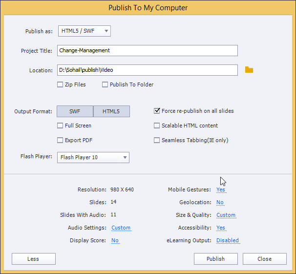 Publish to both HTML5 and SWF