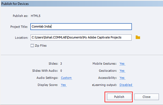 click on the Publish button