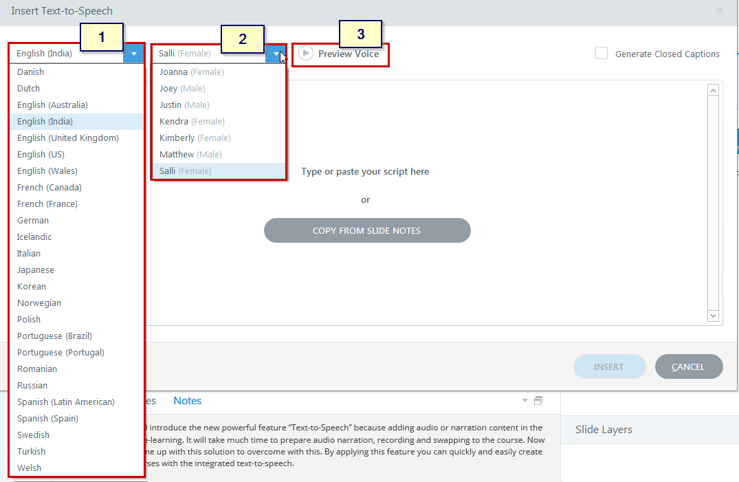 Preview Voice option