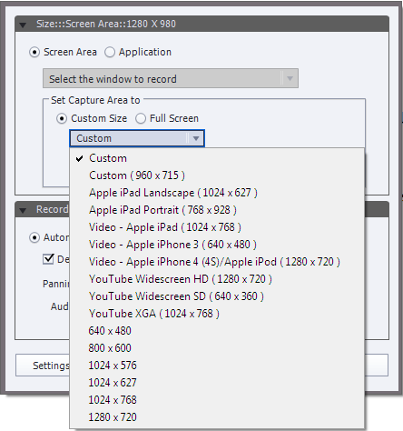 Screen area sizes