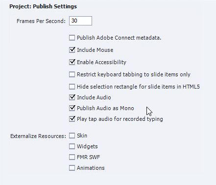 Publish Settings