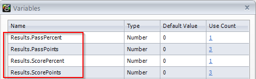 Default variables 8 for Result slide
