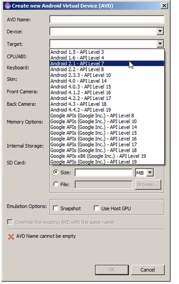 AVD Creation Screen