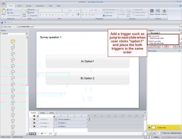 Add a Trigger such as jump to next slide