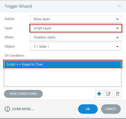 Add the triggers to the script button