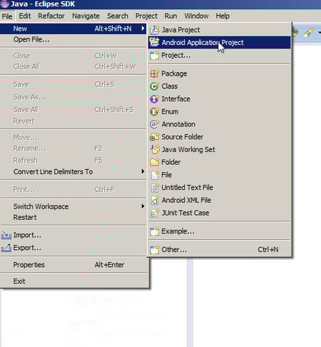 Android Application Project Creation Screen