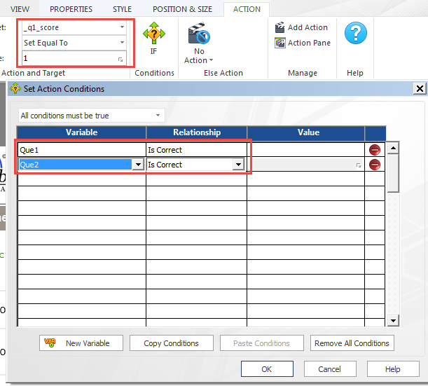 Assign an action to the submit button