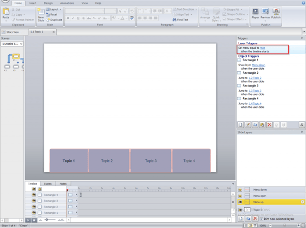 Change the value of boolean variable menu to true