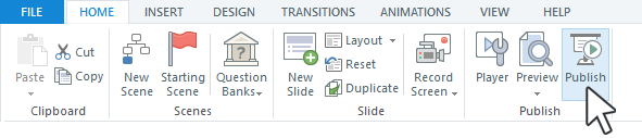 Click the publish button in an authoring tool