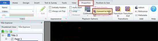 Convert a video file format to MP4 in Lectora