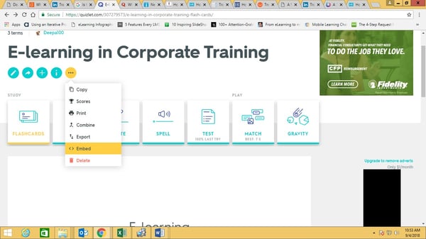 Copy Code to Embed from Quizlet to iSpring
