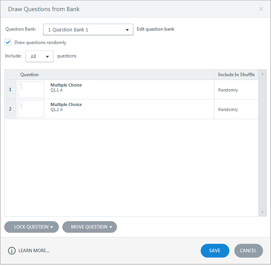 Create a question bank for each question