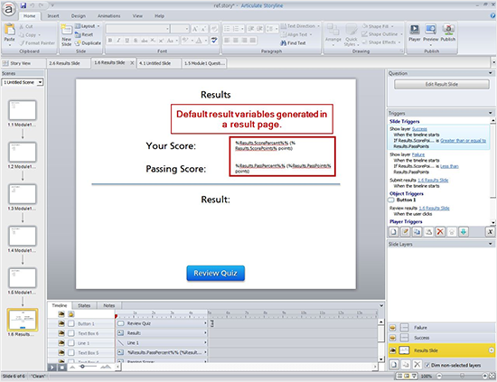 Default result variables were generated