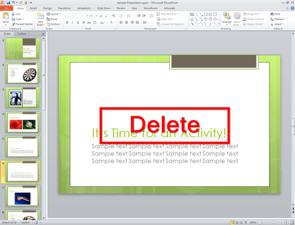 Delete unwanted slides