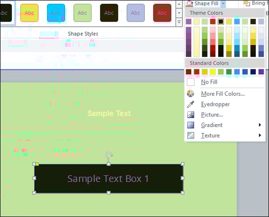 Different shades will appear in theme colors