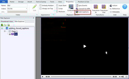 Enable Add Captions option by converting a video into either FLV Mp4