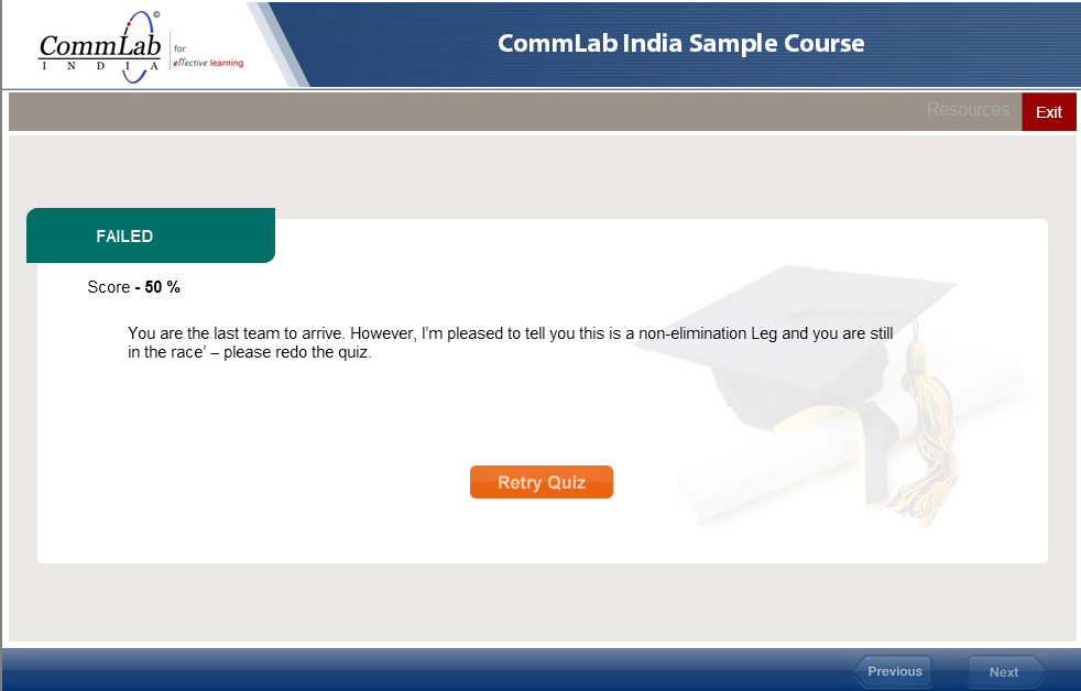Feedback if the learner scores less than 80