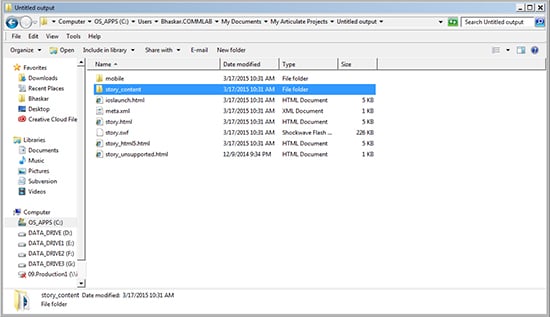 Go to story content folder
