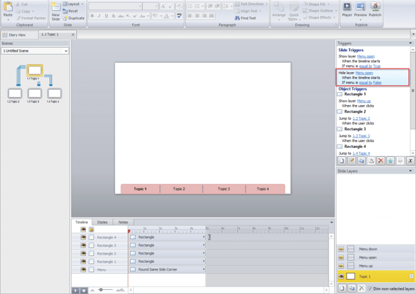Hide layer menu open when the timeline starts on the condition menu is false