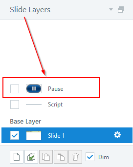 Insert a slide layer name pause
