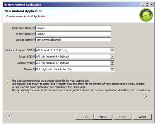 New Application Creation Screen