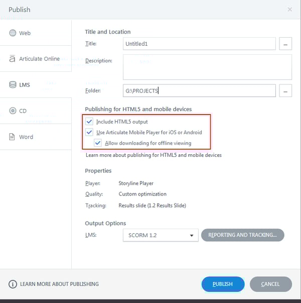 Publish for html5 version