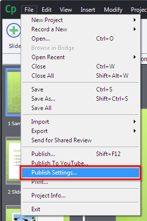 Publish settings