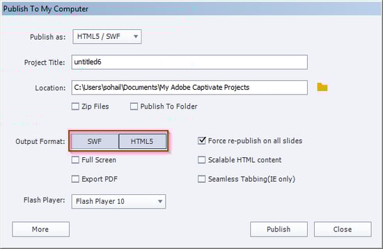 Publish software simulation to both the formats
