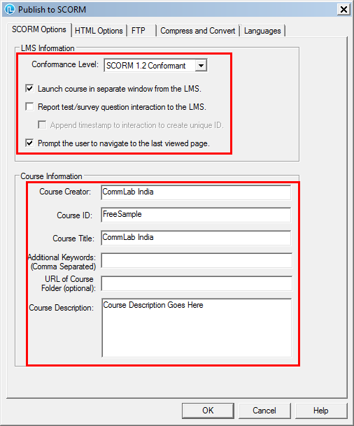 Required scorm settings