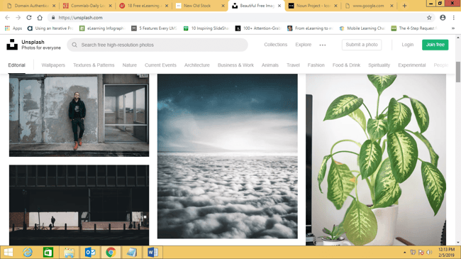 Screenshot of Unsplash website