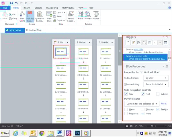 Select a particular slide for the screen