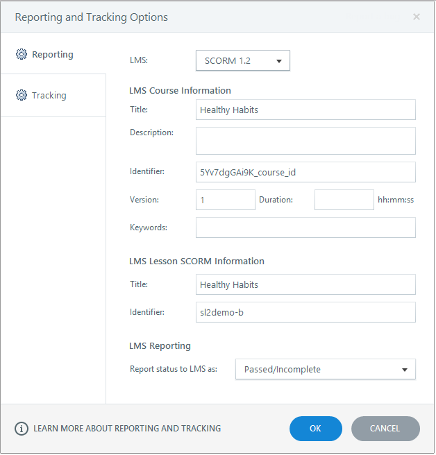 Select appropriate reporting options