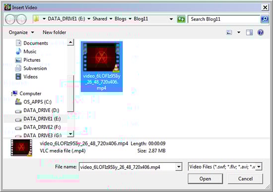 Select the path and import the video file