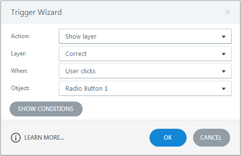 Show correct layer when learner clicks radio button 1