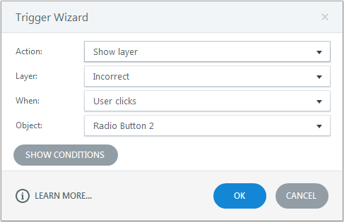 Show incorrect layer when learner clicks radio button 2