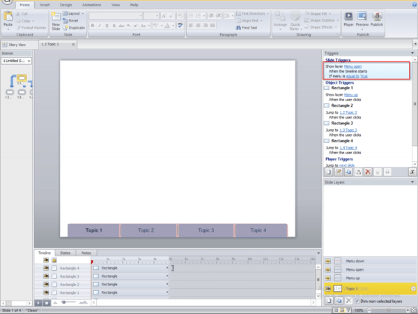 Show layer menu open when the timeline starts on the condition menu is true