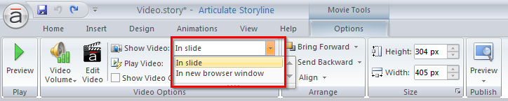show the video in a slide 