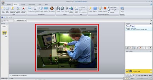 Storyline inserts a rectangular green dotted line