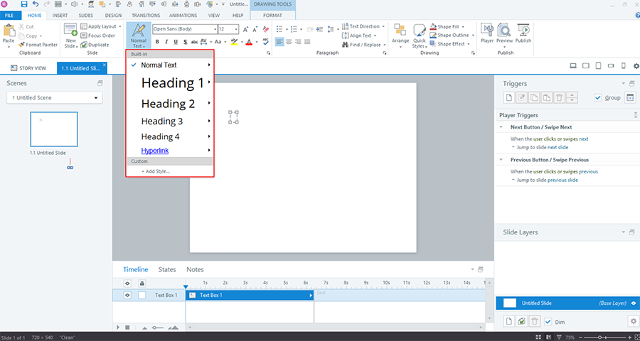 Text Optionsstyles in storyline 360