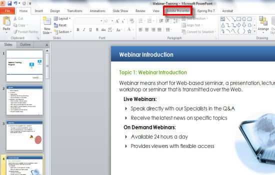 Adobe Presenter Tab
