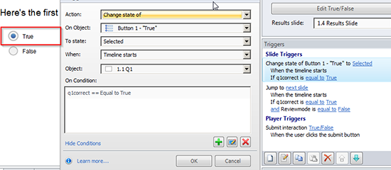 Change state of correct option