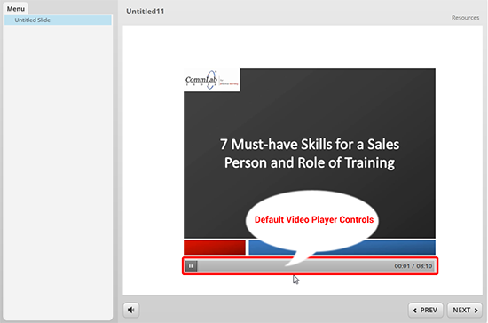 Default video player controls