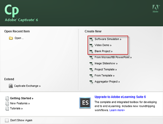 open adobe captivate software