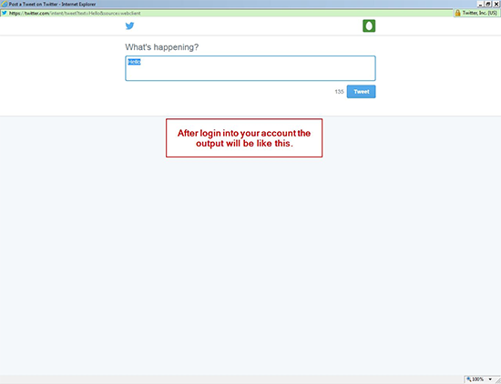output after login to account