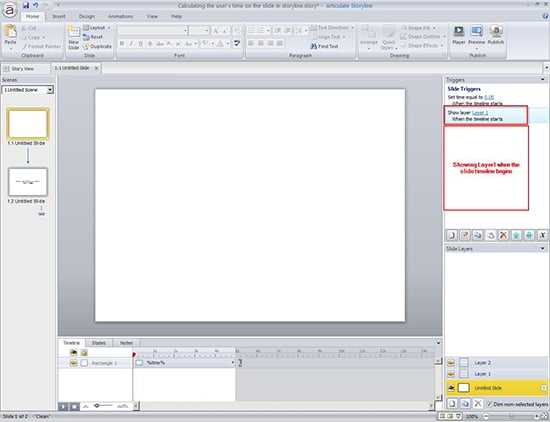 Show layer when the timeline of the slide begins.