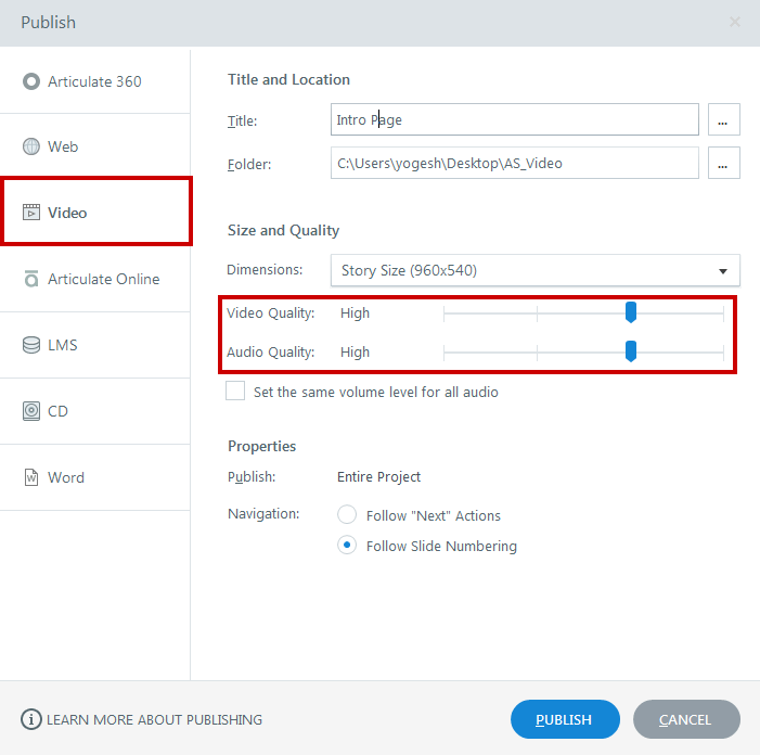 Video and Audio Options 