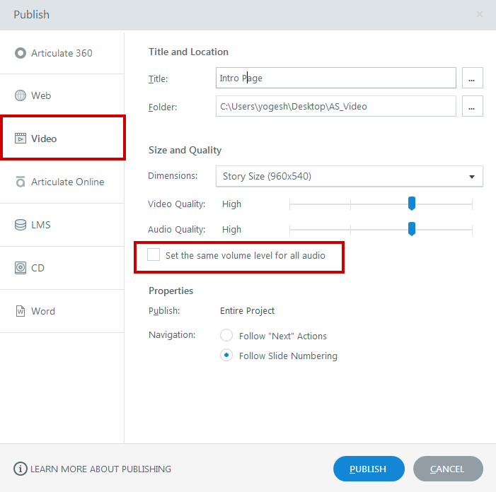 Volume Settings 